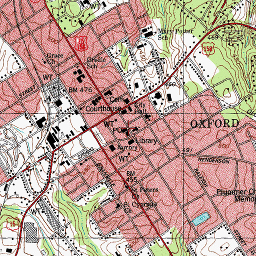 Topographic Map of Oxford Post Office, NC