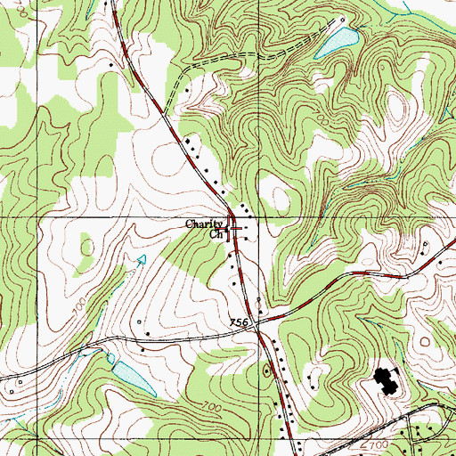 Topographic Map of Charity Church, NC