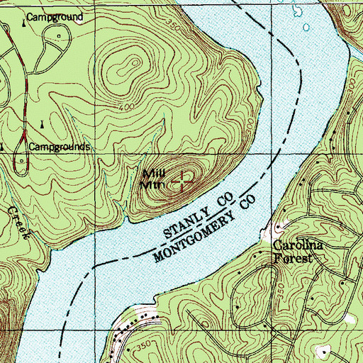 Topographic Map of Mill Mountain, NC