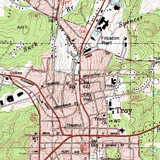Topographic Map of Troy Post Office, NC