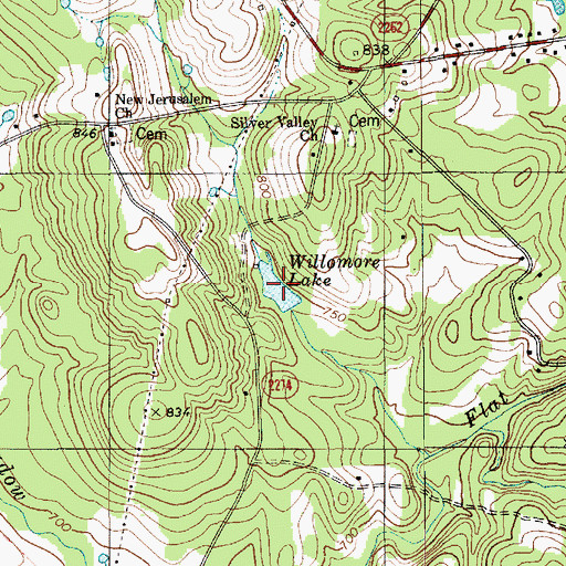 Topographic Map of Willomore Lake, NC