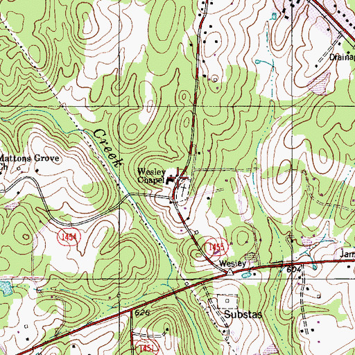 Topographic Map of Wesley Chapel, NC