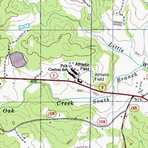Topographic Map of Polk Central School, NC