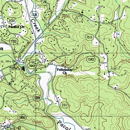 Topographic Map of Fellowship Church, NC