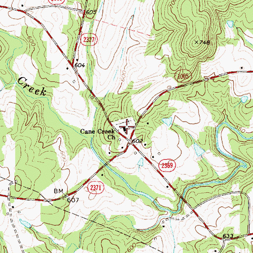 Topographic Map of Cane Creek Church, NC