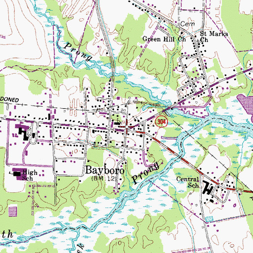 Topographic Map of Bayboro, NC