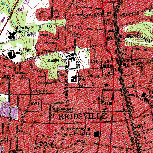 Topographic Map of Franklin Street School, NC