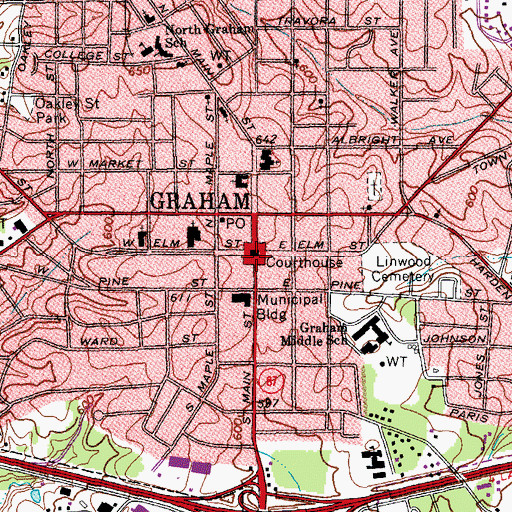 Topographic Map of Graham, NC