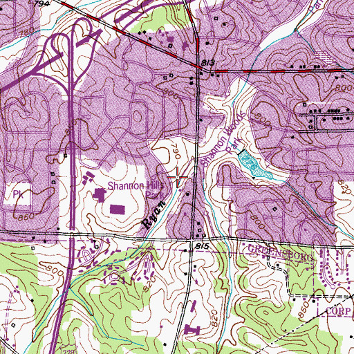Topographic Map of Shannon Hills Park, NC