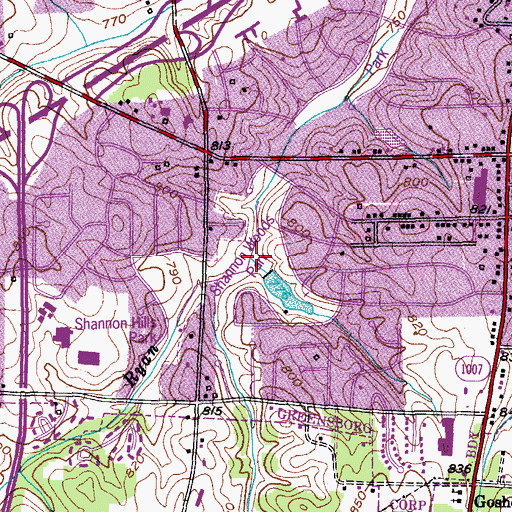 Topographic Map of Shannon Woods Park, NC