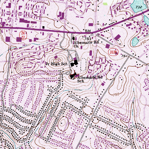 Topographic Map of Albemarle Road Elementary School, NC
