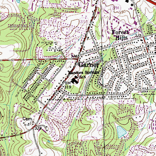 Topographic Map of Vandora Springs Elementary School, NC