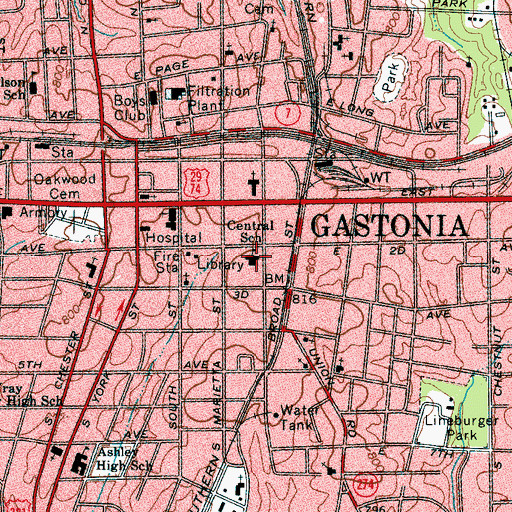 Topographic Map of Gastonia Central Elementary School, NC
