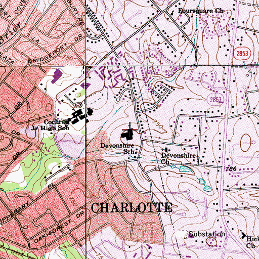 Topographic Map of Devonshire Elementary School, NC