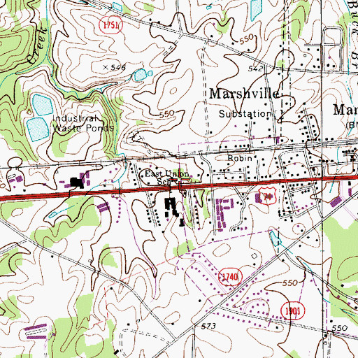 Topographic Map of East Union Middle School, NC