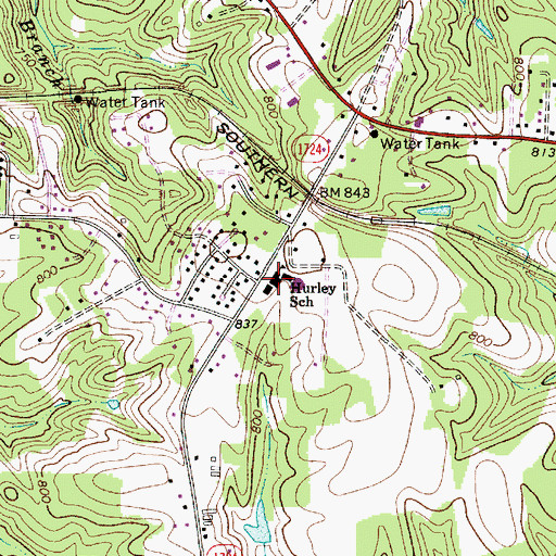 Topographic Map of Hurley Elementary School, NC