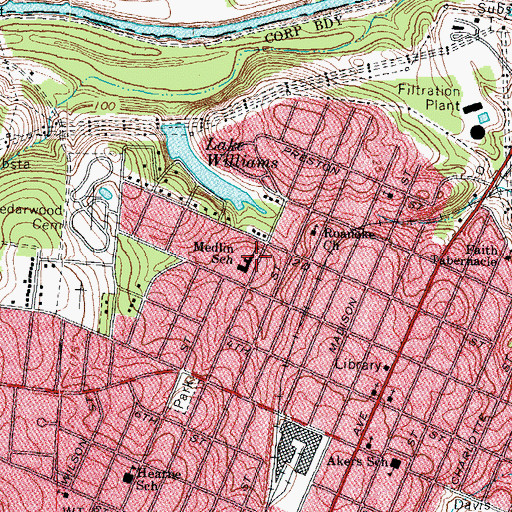 Topographic Map of W T Medlin Elementary School, NC