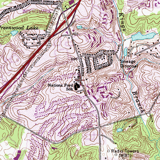 Topographic Map of Nations Ford Elementary School, NC