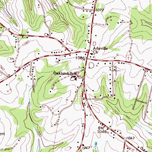 Topographic Map of Oakland Elementary School, NC
