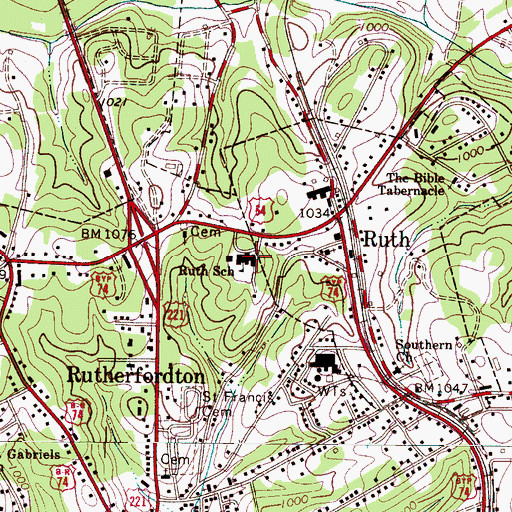 Topographic Map of Ruth Elementary School, NC