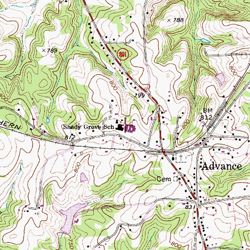 Topographic Map of Shady Grove Elementary School, NC