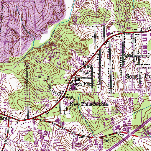 Topographic Map of South Fork Elementary School, NC