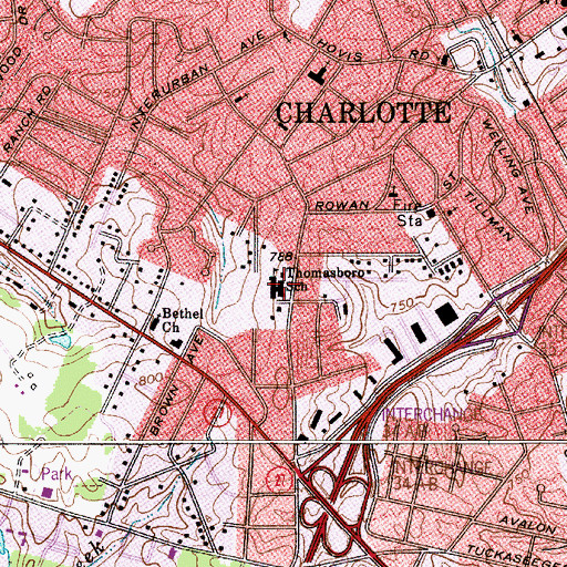 Topographic Map of Thomasboro Academy, NC