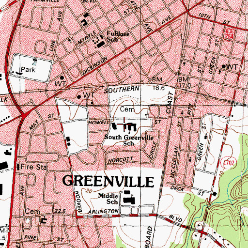 Topographic Map of South Greenville Elementary School, NC