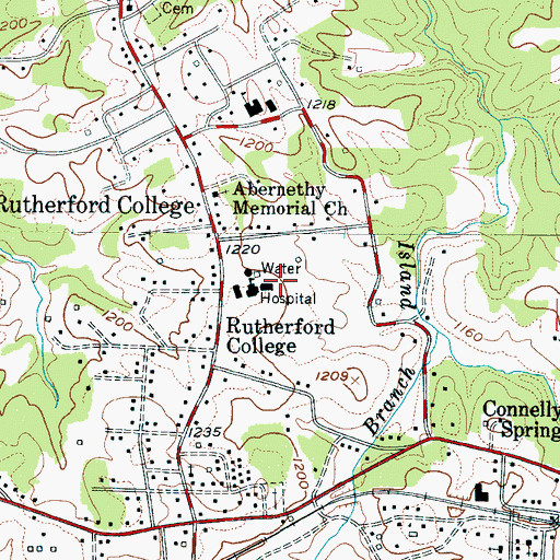 Topographic Map of Rutherford College (historical), NC