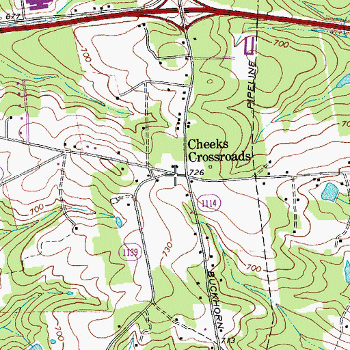 Topographic Map of Cheeks Crossroads, NC