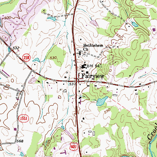 Topographic Map of Fairview, NC
