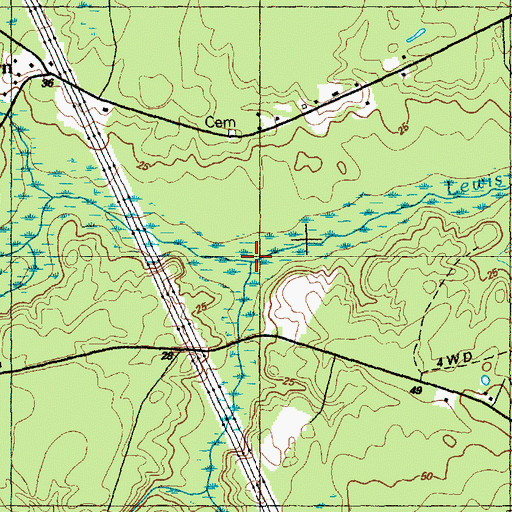 Topographic Map of Lewis Branch, NC