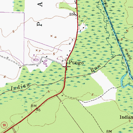 Topographic Map of Pungo, NC