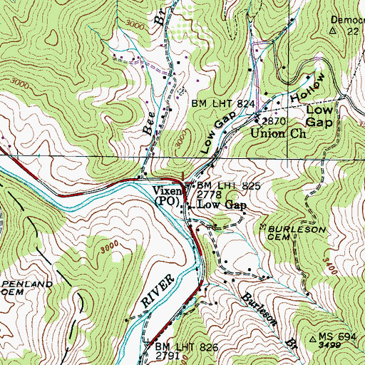 Topographic Map of Vixen Post Office (historical), NC