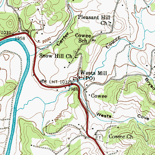Topographic Map of Wests Mill Post Office, NC