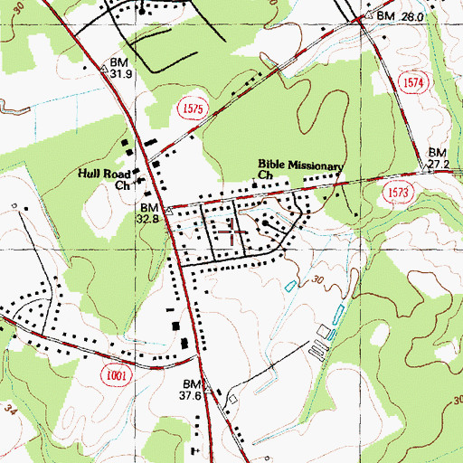 Topographic Map of Hullwood, NC