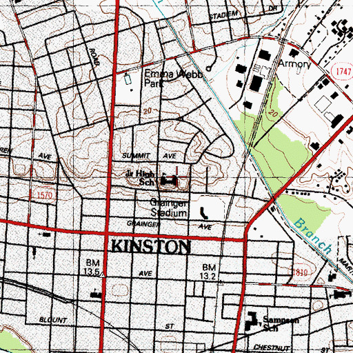 Topographic Map of Kinston Junior High School, NC