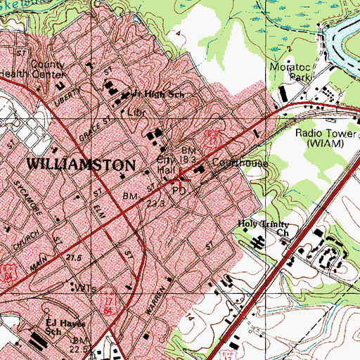 Topographic Map of Williamston Post Office, NC