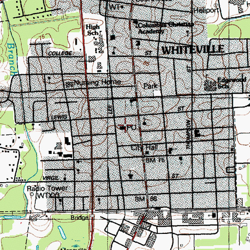 Topographic Map of Whiteville Post Office, NC