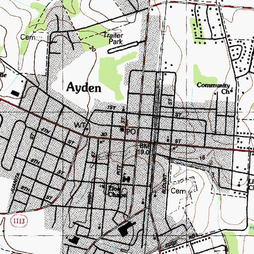 Topographic Map of Ayden Post Office, NC