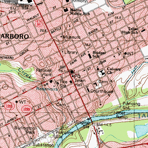 Topographic Map of Tarboro Post Office, NC
