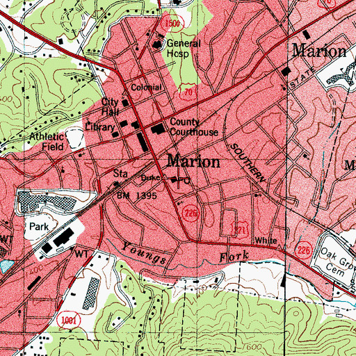 Topographic Map of Marion Post Office, NC
