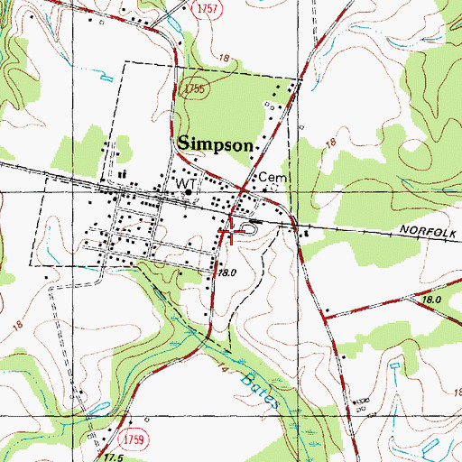 Topographic Map of Simpson Post Office, NC