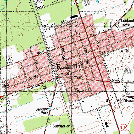 Topographic Map of Rose Hill Post Office, NC