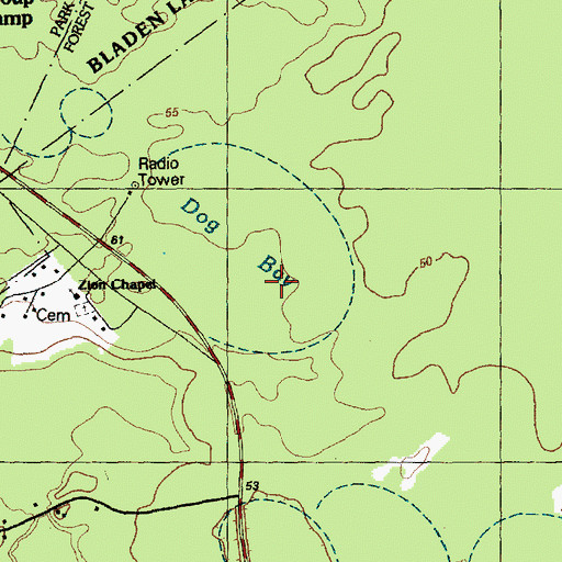 Topographic Map of Dog Bay, NC