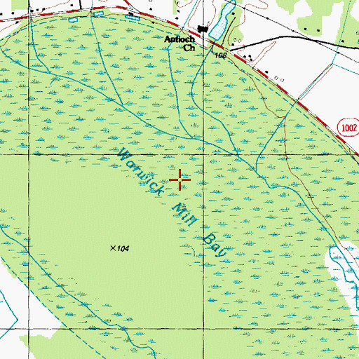 Topographic Map of Warwick Mill Bay, NC