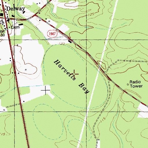 Topographic Map of Harvells Bay, NC