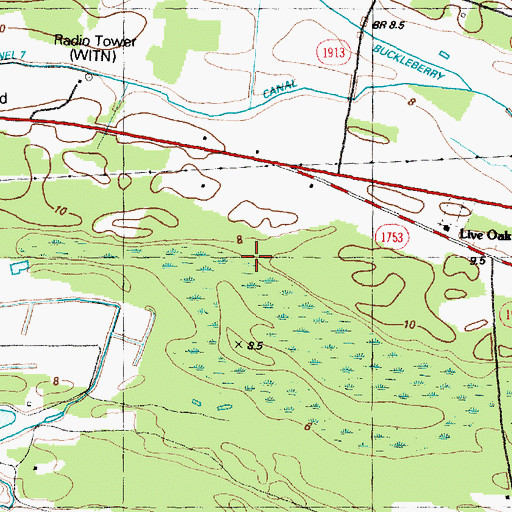 Topographic Map of WNCT-FM (Greenville), NC