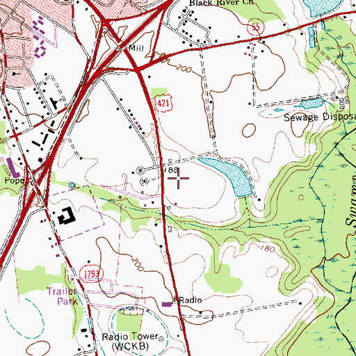Topographic Map of WCKB-AM (Dunn), NC