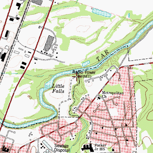 Topographic Map of WRMT-AM (Rocky Mount), NC